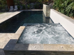 Black Glass Pebble Concret Pool With Spa Silver Travertine Tiles IMG 0157              